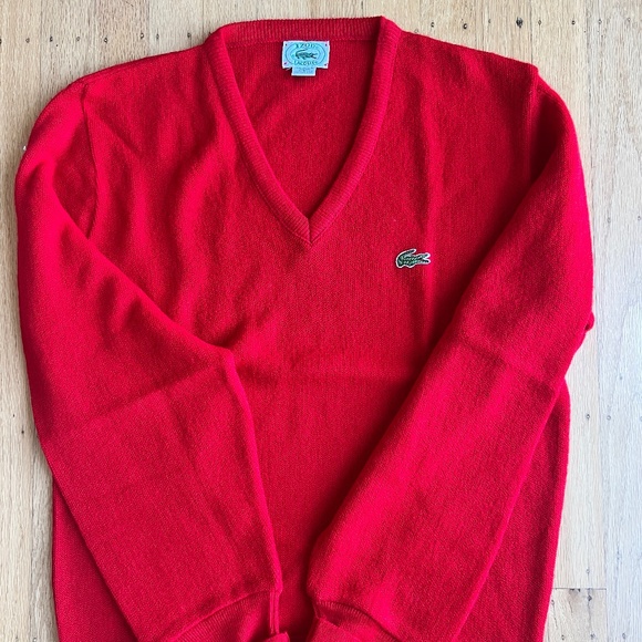 Vintage Izod Lacoste Red V-Neck Sweater – Made in USA – Size S – New Without Tag - Picture 1 of 3